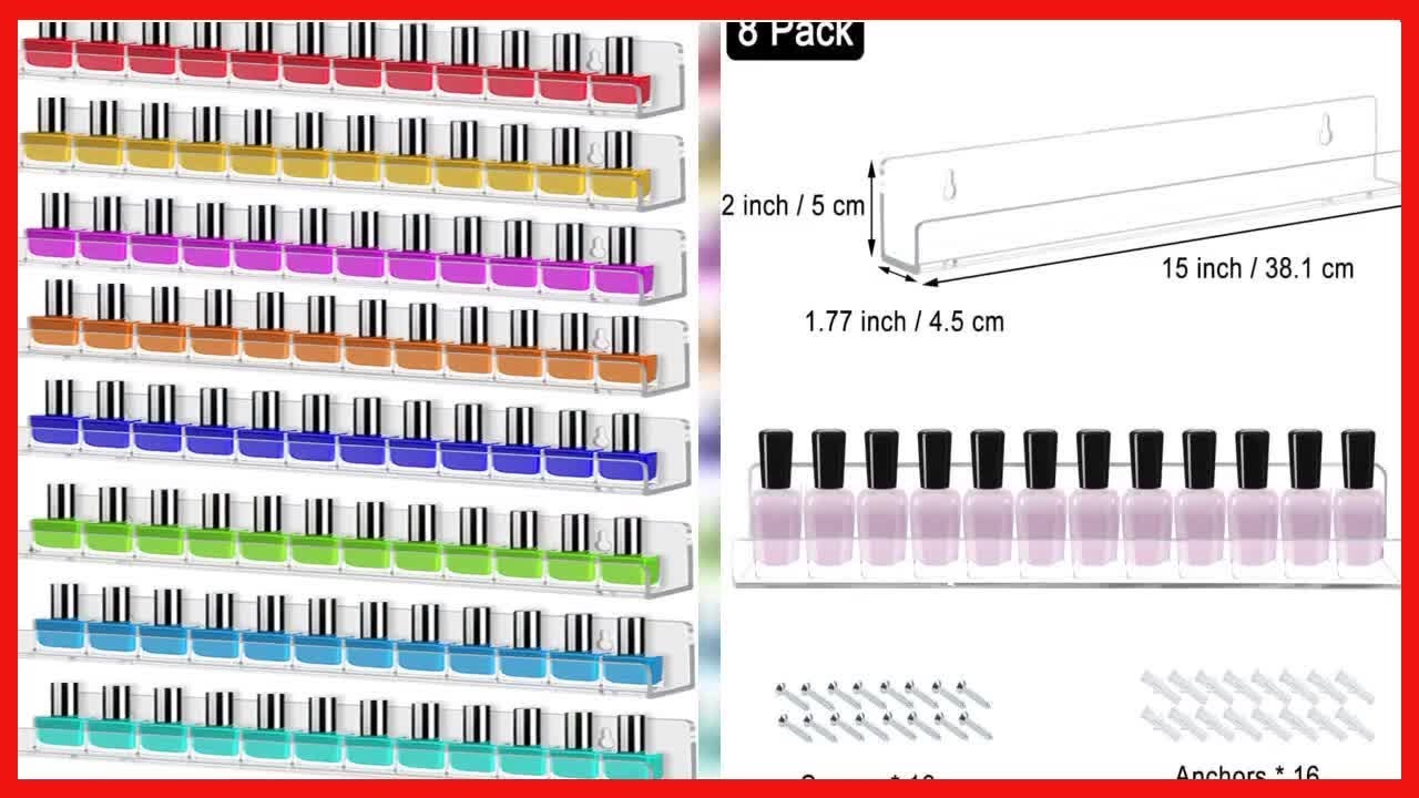 8 Pack Nail Polish Rack Wall Mounted Shelf,Clear Acrylic Nail Polish ...