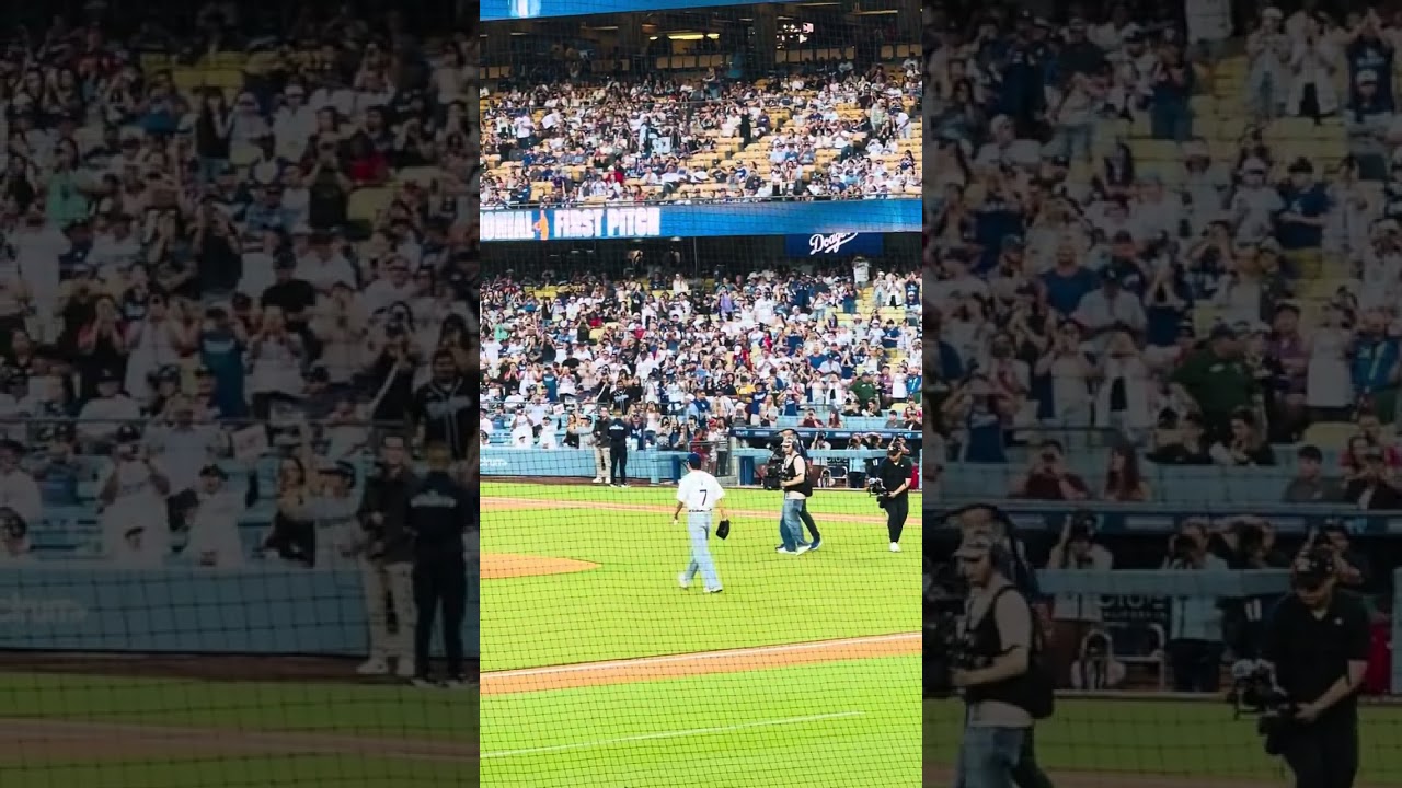 BTS V at Dodger Stadium and throws ceremonial first pitch on 08/25/25
