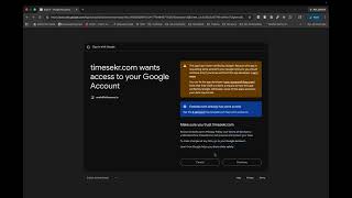 timesekr google OAUTH Calendar Connection with Scopes Shown