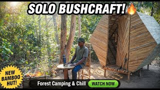 Solo Overnight_Building Bamboo Survival Shelter In wildlife, Bushcraft & BBQ grilled