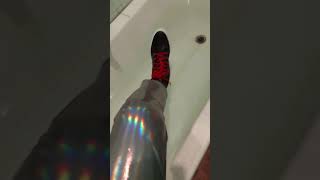 Bathtub, Converse, Red Leather Shorts, Leggings, Wet.