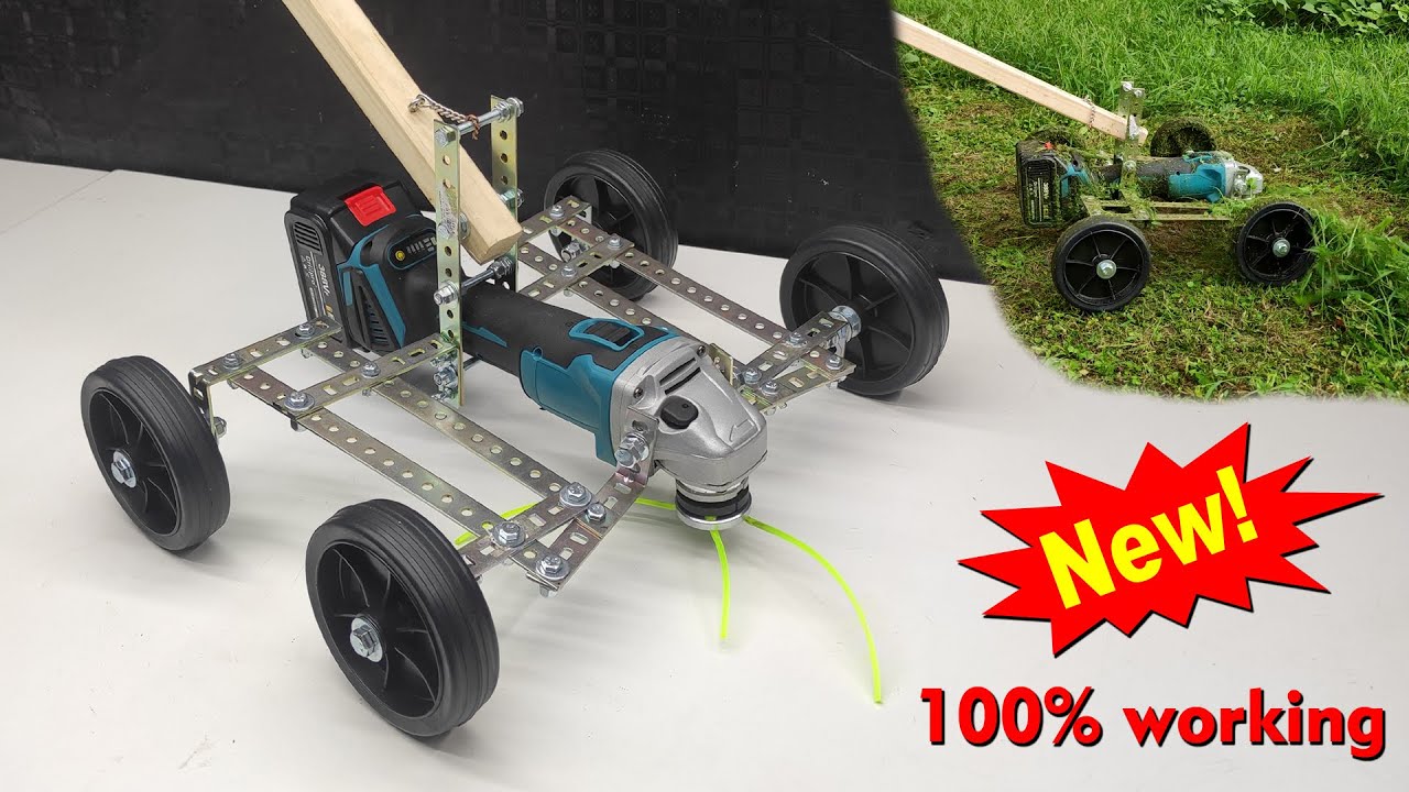 Grass Cutter machine DIY  latest lawn mower using angle grinderGrass Cutter battery angle grinder
