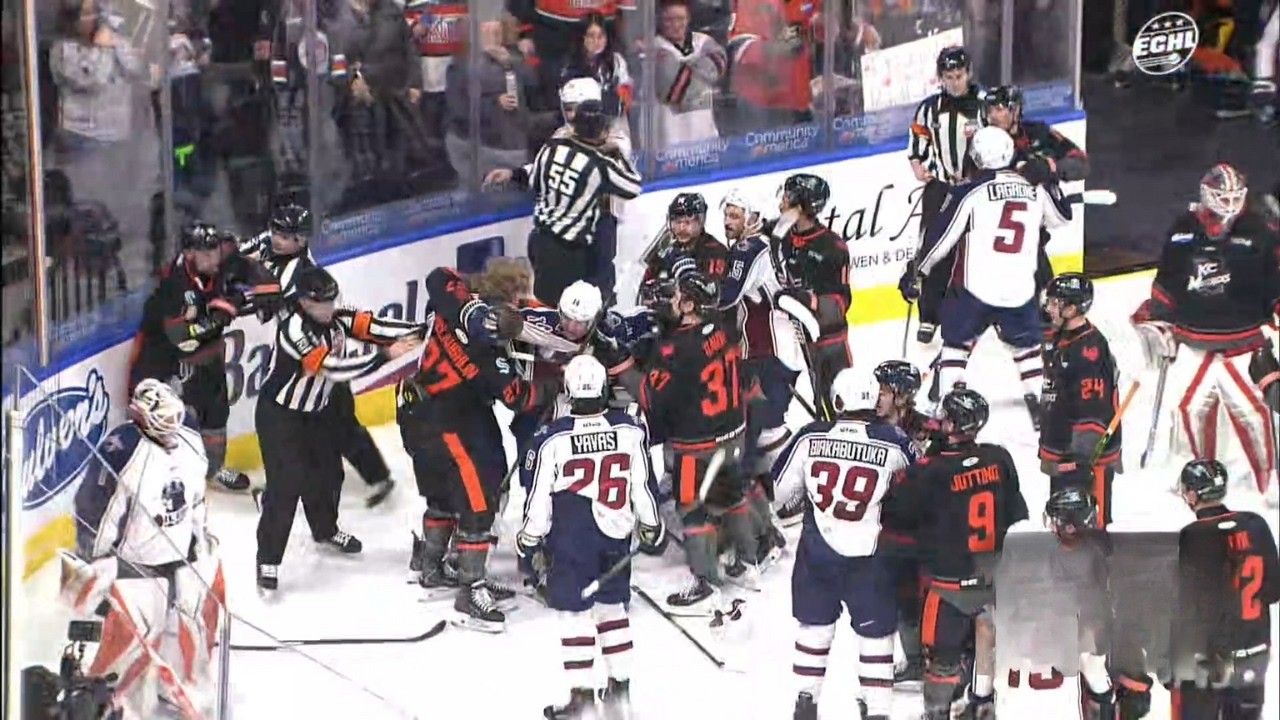 CHAOS ERUPTS AT END OF HOCKEY GAME