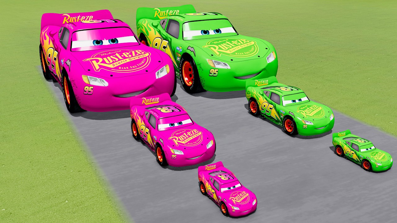 Big & Small Colors Lightning Mcqueens vs Trains | BeamNG.Drive