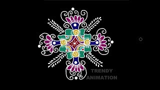 Beginners flower rangoli design 3*3dots with colors | Rangoli with dots | muggulu |