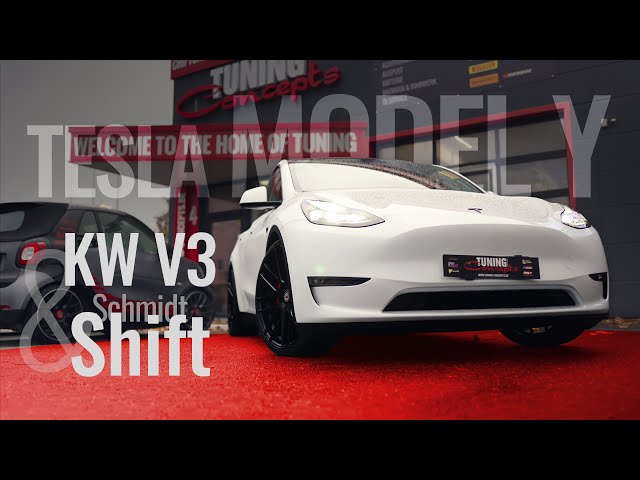 ⚡ Elektrisierend: Tesla Model Y mit KW V3 Tieferlegung & 22 Zoll Schmidt Felgen Shift 🔥 Carpron