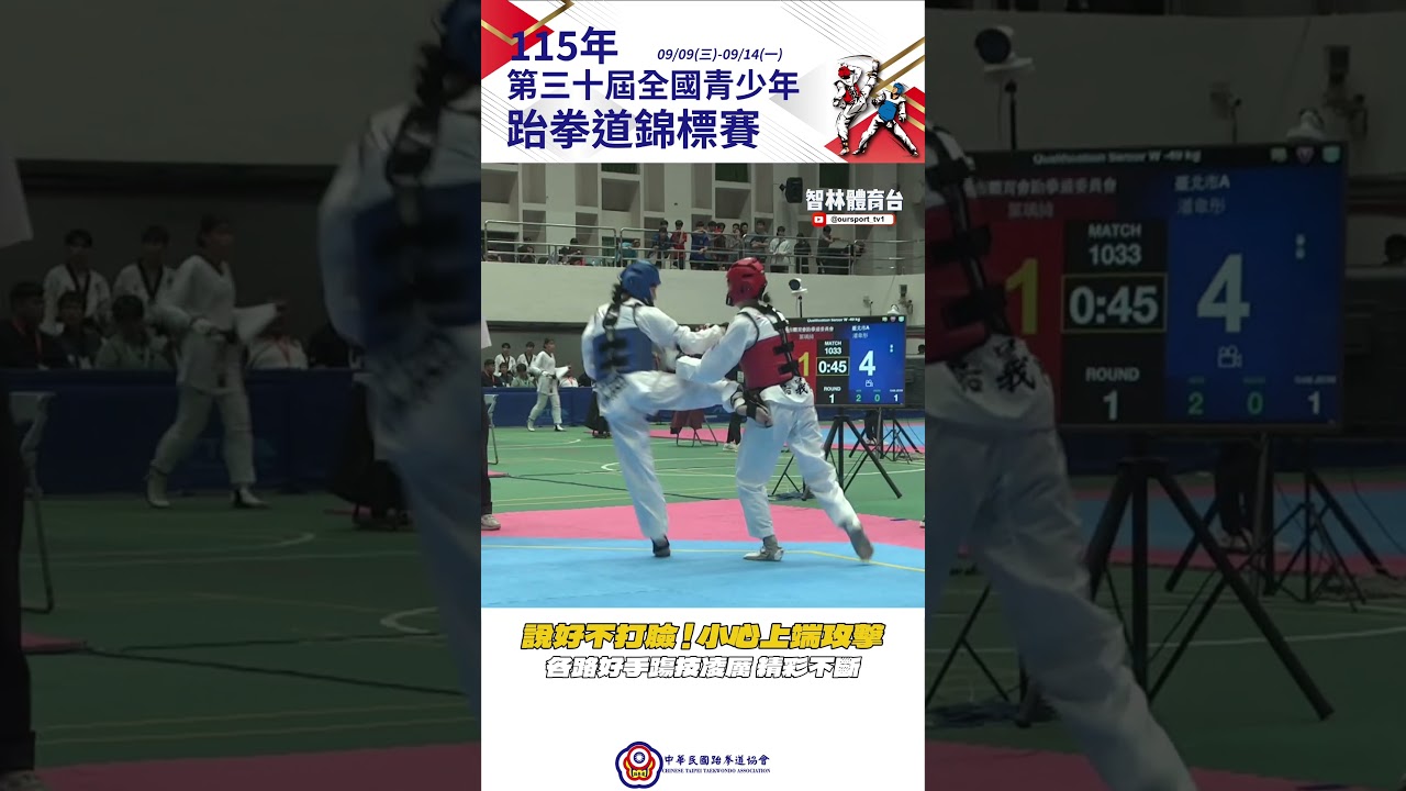114年賽事! 說好不打臉!小心上端攻擊 各路好手踢技凌厲 精彩不斷 #中華民國115年第30屆全國青少年跆拳道錦標賽 #智林體育台 縮圖