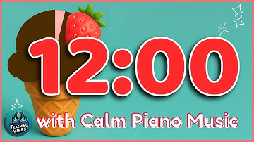 12 Minute Summer Timer for Classroom with Calming Piano Music & Ice Cream Countdown