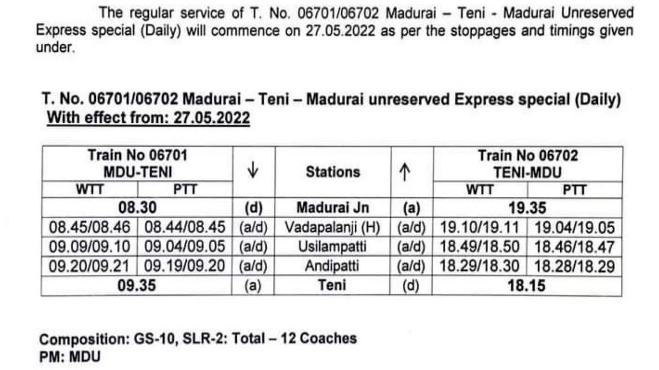 Train timing Discussion- Madurai to teni  🚂 Unreserved express Special train 