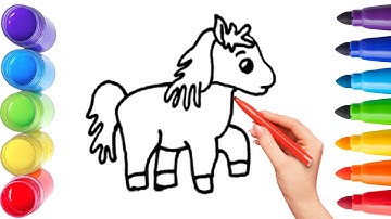 How To Draw cute horse Drawing, Painting & Coloring For Kids and Toddlers_ Child Art 🐋🌈🎨