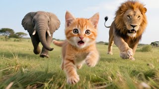 Baby Elephant Attacked by Lion 🦁 Tiny Kitten Rushes to the Rescue 🐘 Cat Videos | Kucing | Meow Meow