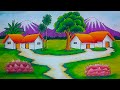 How to draw easy scenery with oil pastel landscape village house scenery drawing easy with colour