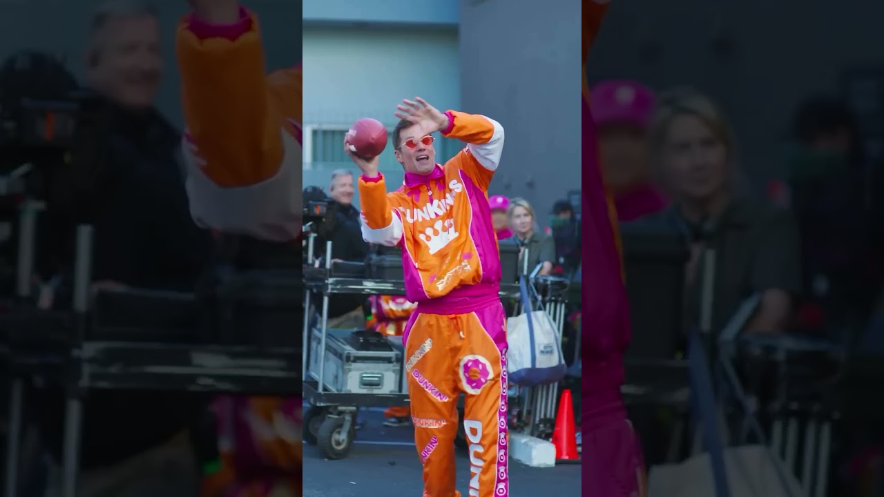 Tom Brady Ben Afleck and Matt Damon throwing ball at Dunkings Donut