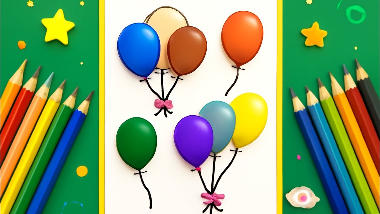 Balloon Drawing for Kids | Learn Colors with Fun | Flying Balloons Stop Motion Animation
