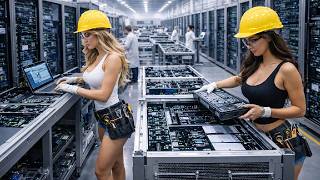 Inside a Data Center Server Farm Assembly Plant: Rack Integration, Cable Management & Stress Testing
