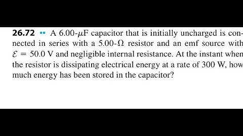 A 6.00- F capacitor that is initially uncharged is connected in series with a 5.00- resistor and an