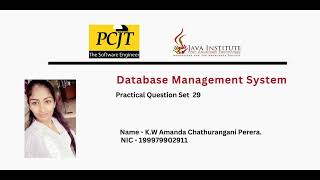 DBMS Question Session Task No 29 | 1st Year | Semester 01 | Java Institute.