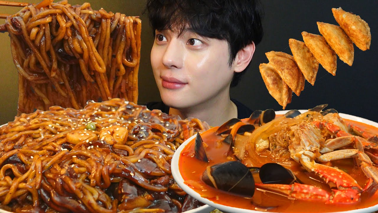 꾸덕한 쟁반짜장에 얼큰한 해물짬뽕에 군만두 먹방❤️