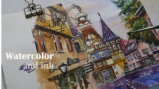 Urban ink and watercolor sketch | Art Journal | Paint with me