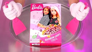 Barbie Ice Cream Recipe | how to make Barbie Rainbow Loops Cereal to Ice Cream Rolls - ASMR Recipe