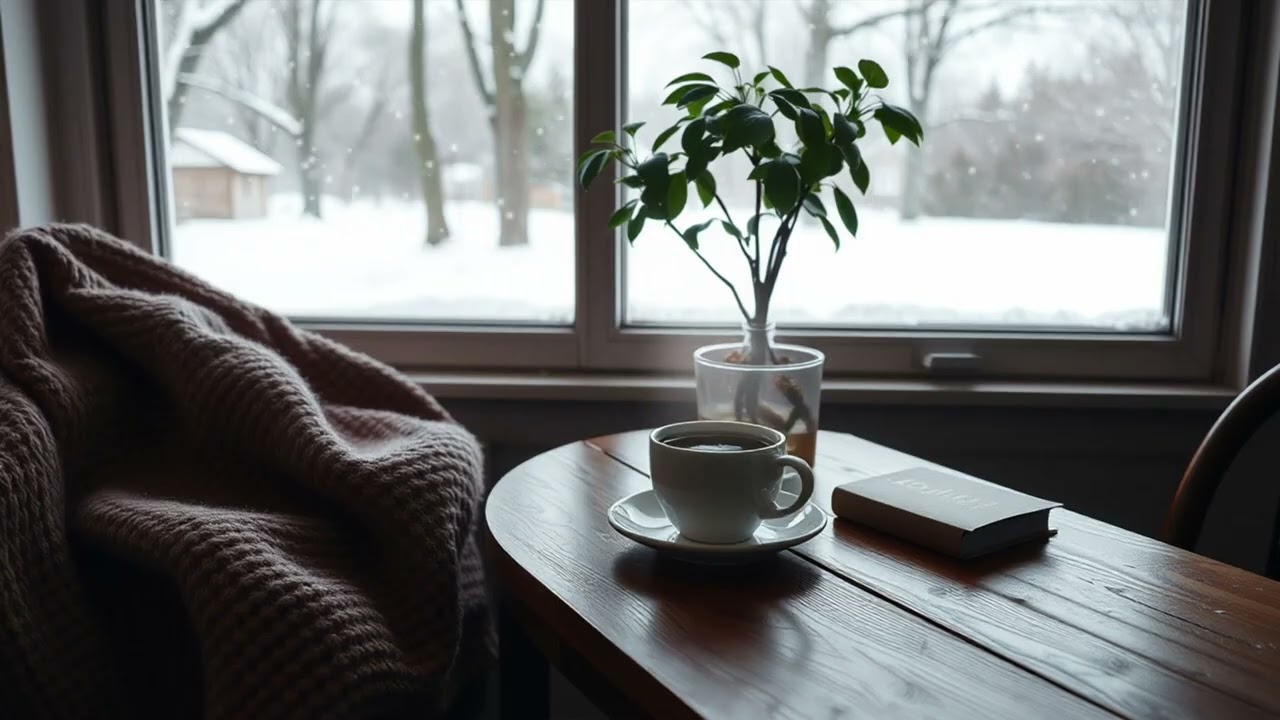 Cozy Winter Ambiance ❄️ Snowfall Through the Window | Relaxing Piano Music