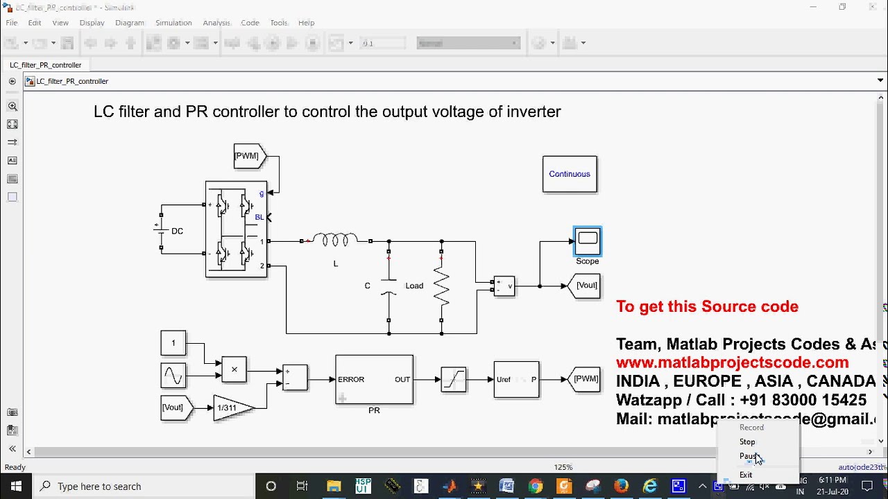 LC filter and PR controller to control the output voltage of inverter