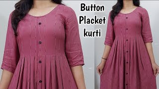 Front Open Plated Kurti Cutting and Stitching/Front Button Placket Kurti Cutting and Stitching