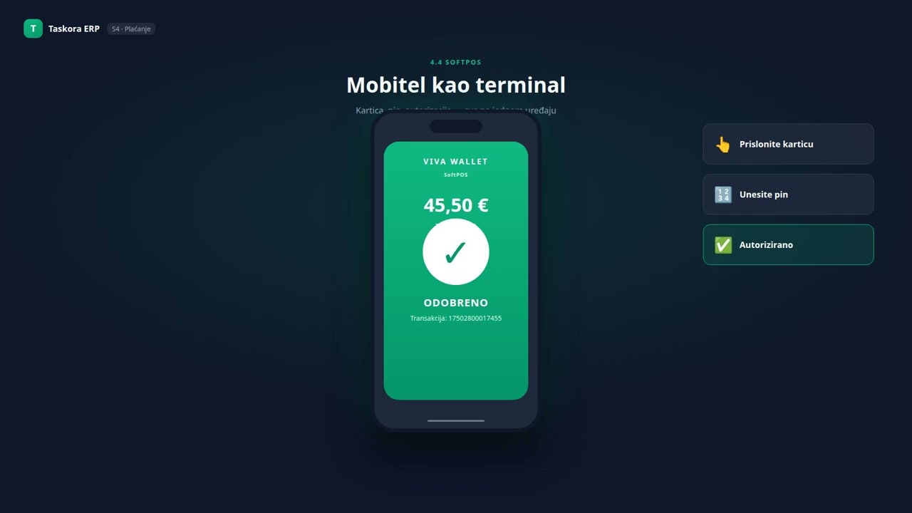 Video 4 4 — Viva Wallet i plaćanje karticom | Mobitel kao terminal, zelena oznaka u arhivi, automats
