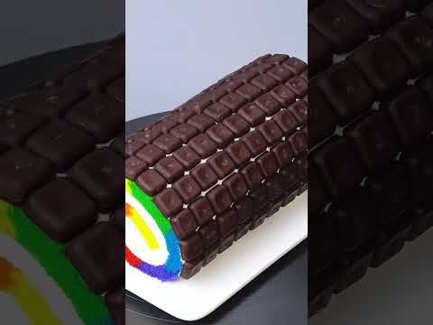 Perfect Chocolate Rainbow Roll 🎂✨ #shorts #rollcake #dessert