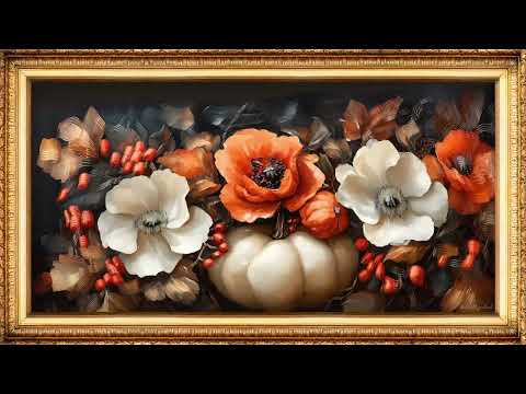 Elegant Autumn Pumpkin and Floral Art | Slideshow Art Framed Screensaver | Art for Your TV 4K ⭐🍂🍁