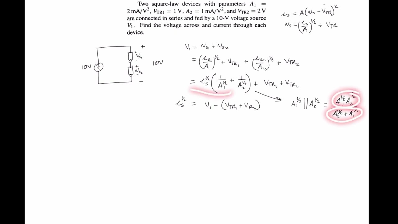 Find the voltage across and current through each square-law device - (Innk)