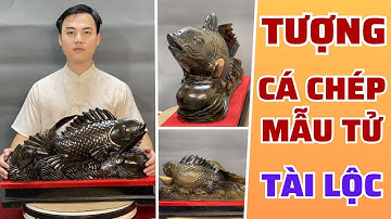 Tượng Cá Chép Mẫu Tử Tài Lộc gỗ Mun hoa Lào
