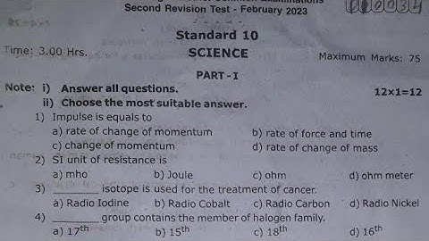 10th science second revision examination question paper 2023|English medium|original question paper