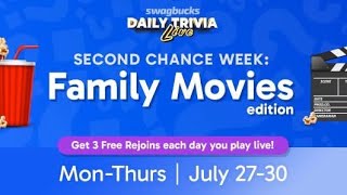 Swagbucks Daily Trivia Live 7.29.2026 Family Movies