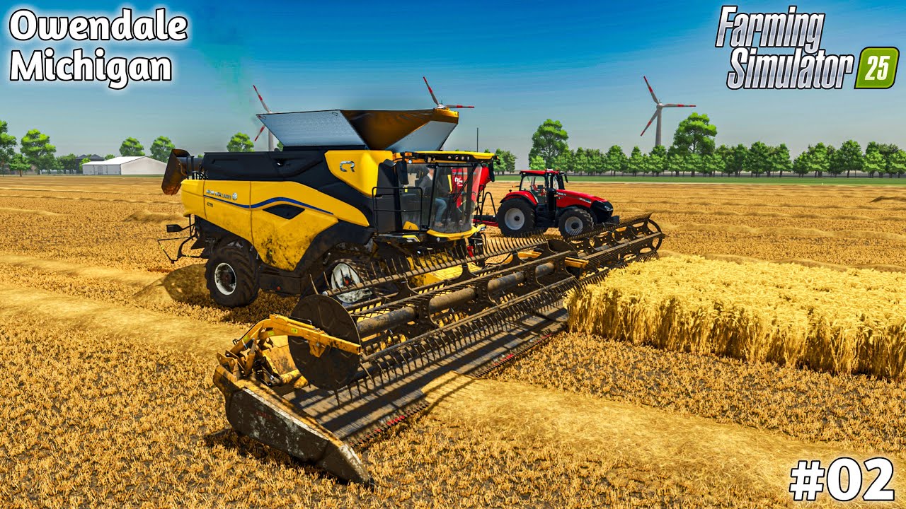 Крупногабаритная уборочная техника Case And New Holland | Уборка пшеницы | Оуэндейл, Мичиган | FS...