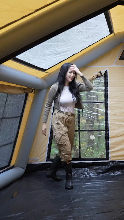 CAMPING WITH A MASSIVE INFLATABLE TENT ON A HEAVY RAIN DAY☔️