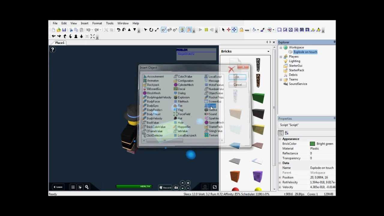 Megaghost72 Roblox Tutorials How To Make An Exploding Brick Youtube - roblox explosion mesh