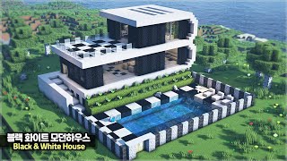 ⛏️ Minecraft Tutorial :: 🖤 How to build a Black & White Modern House 🤍 [마인크래프트 블랙 화이트 모던하우스 건축강좌]