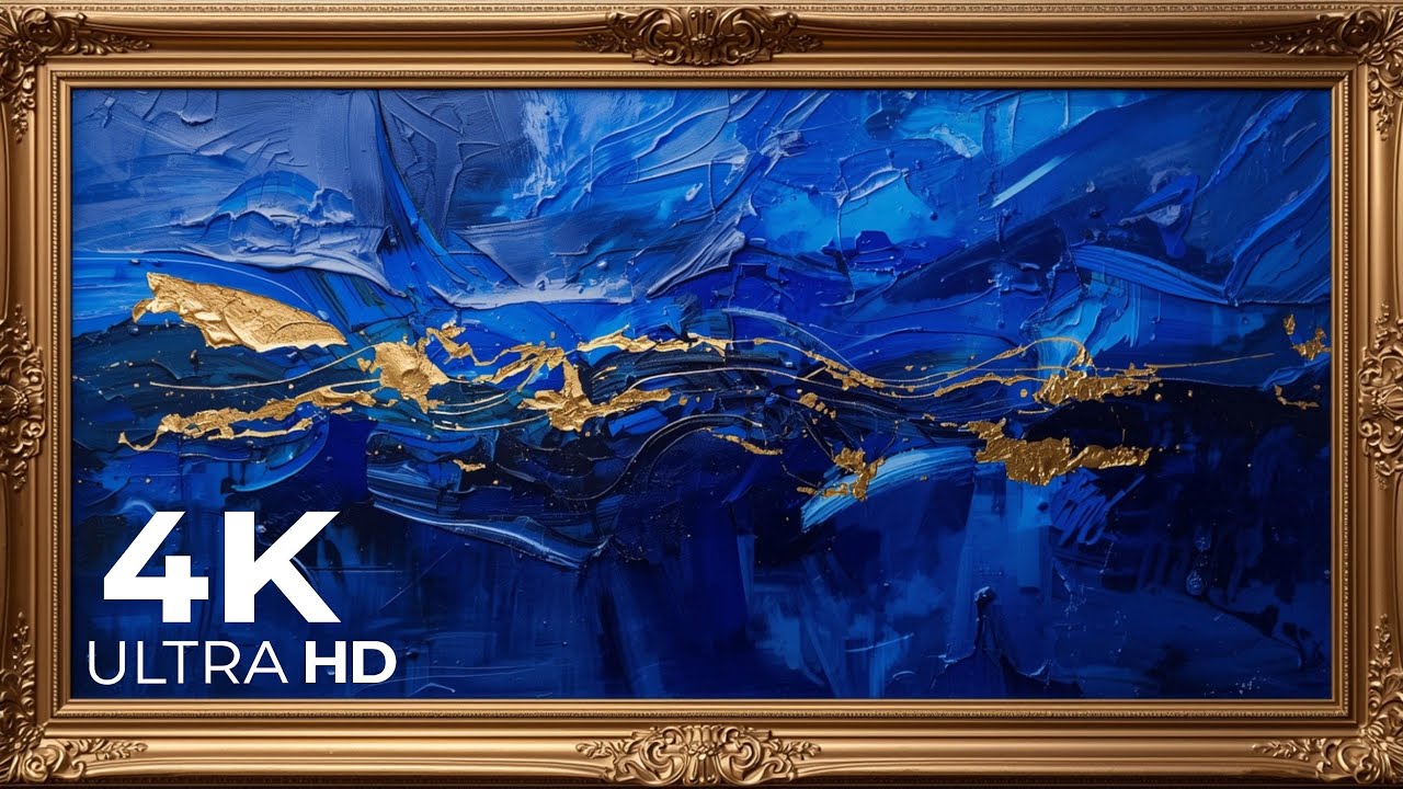 Royal Blue & Gold Abstract Art | 4K Relaxing TV Wallpaper