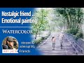 Watercolor healing landscape painting | Title: Friends | Wet on wet, Masking Technique [ART JACK]