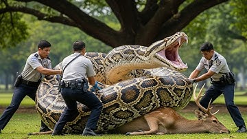 Brave Rescue Team Save Mother Deer From Giant Python Attack 🦌 🐍 #AnimalRescue #WildlifeRescue 