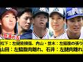 【なんで全員左…】松下：左腿筋損傷、内山・並木：左脇腹の張り、山田：左脇腹肉離れ、石井：左腿肉離れ【なんJ反応】【なんG反応】【プロ野球反応集】【2chスレ】【5chスレ】【ヤクルト】【ヤ戦病院】