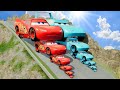 Big &amp; Small King Dinoco vs Big &amp; Small Lightning Mcqueen vs DEATH ROAD in BeamNG.drive