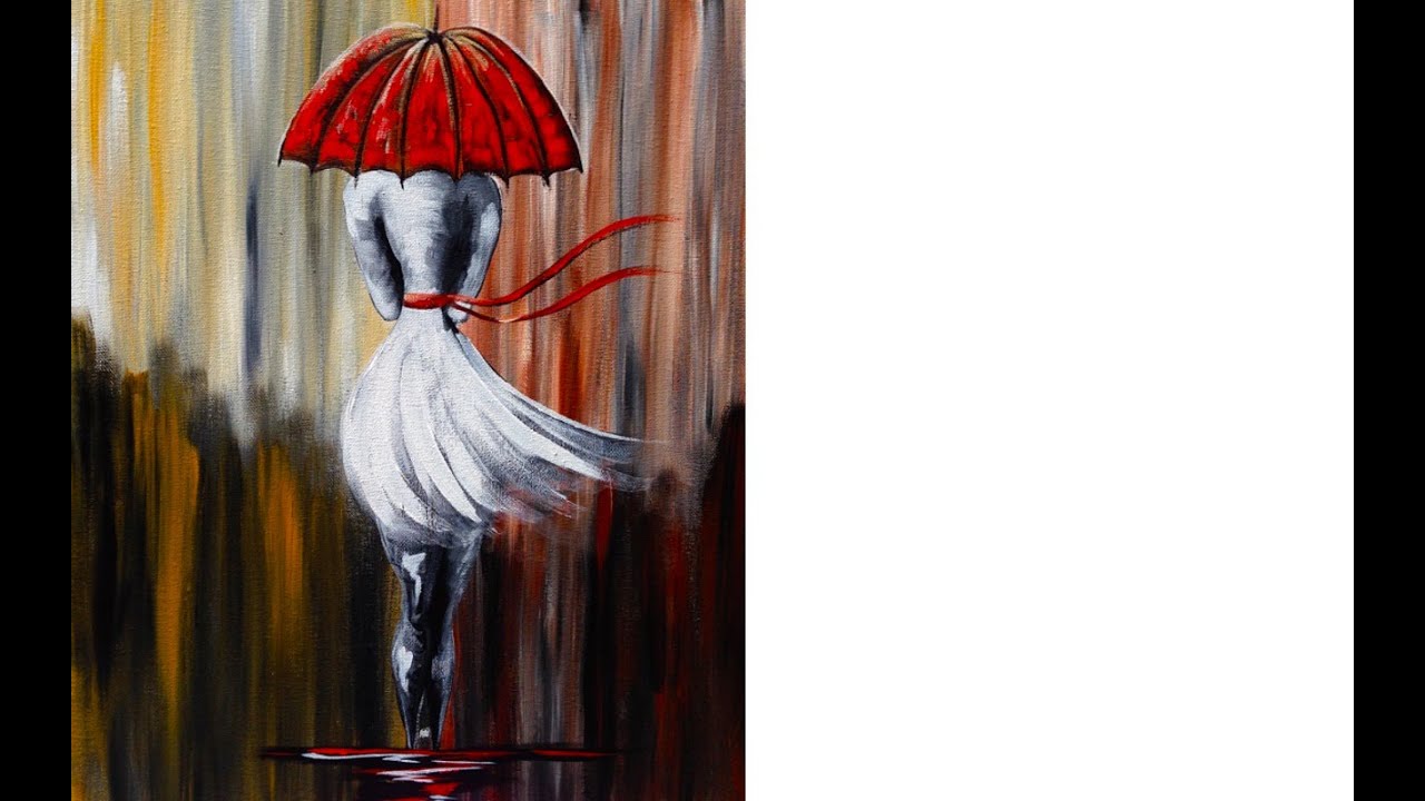 Girl In The Rain Umbrella Art Beginner Acrylic Painting Lesson