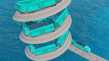 Colorful Train Vs Loop Impossible Weird Rail Track Crossing Deepwater in BeamNG.drive
