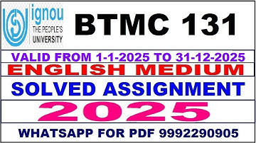 BTMC 131 solved assignment 2025 in English || btmc 131 solved assignment 2025 || ignou btmc131 2025