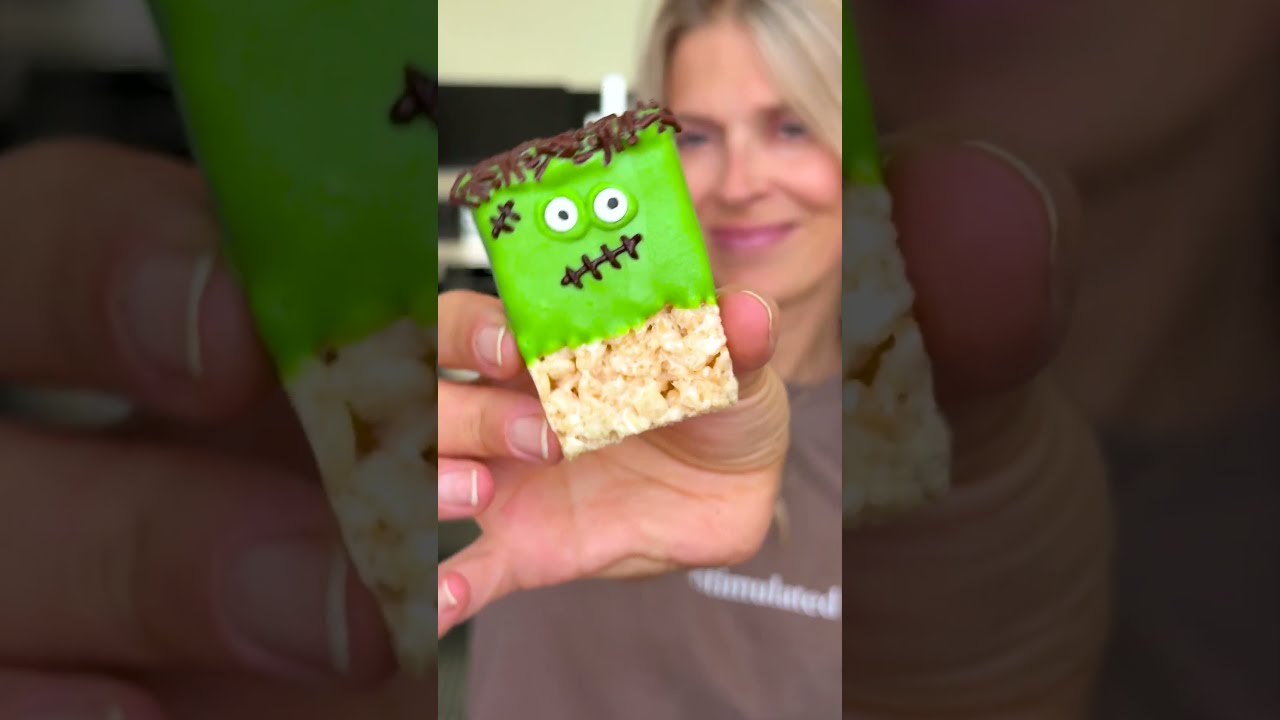 It’s alive… and delicious! 💚⚡️ Frankenstein crispy treats for Halloween fun!