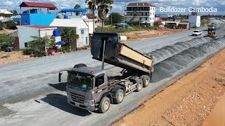 Excellent Processing Kumatsu Dozer D41P v With Motor Grader Spreading Gravel On Road [ PART 2 ]