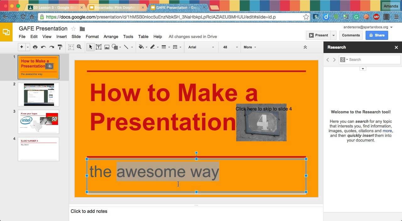 google presentation link to slide