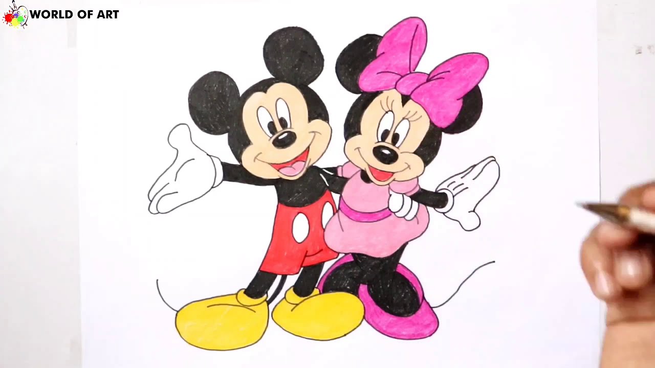 how to draw mickey mouse and minnie mouse easy -